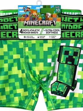 Minecraft Boys Athletic Boxer Briefs 4-Pack Green & Black Boys 10